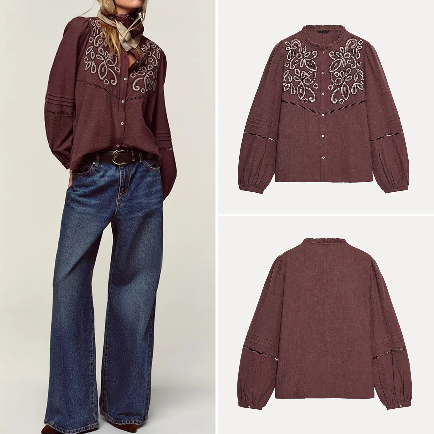 

Casual Embroidered irt for Women Loose Fit Long Sve round Ne Daily Wear Breathable Comfortable Fabric Autumn New Sle