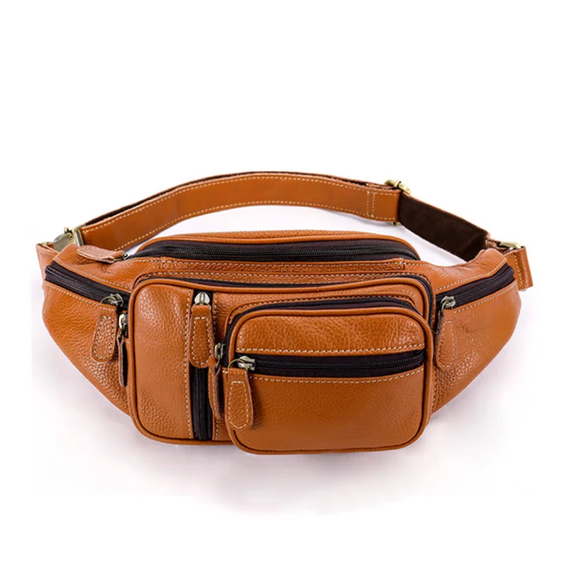 100% Genuine Leather Men Women Fanny Pack Sports Running Waist Bag For Phone Wallets Outside Walking Bags Crossbody Sling