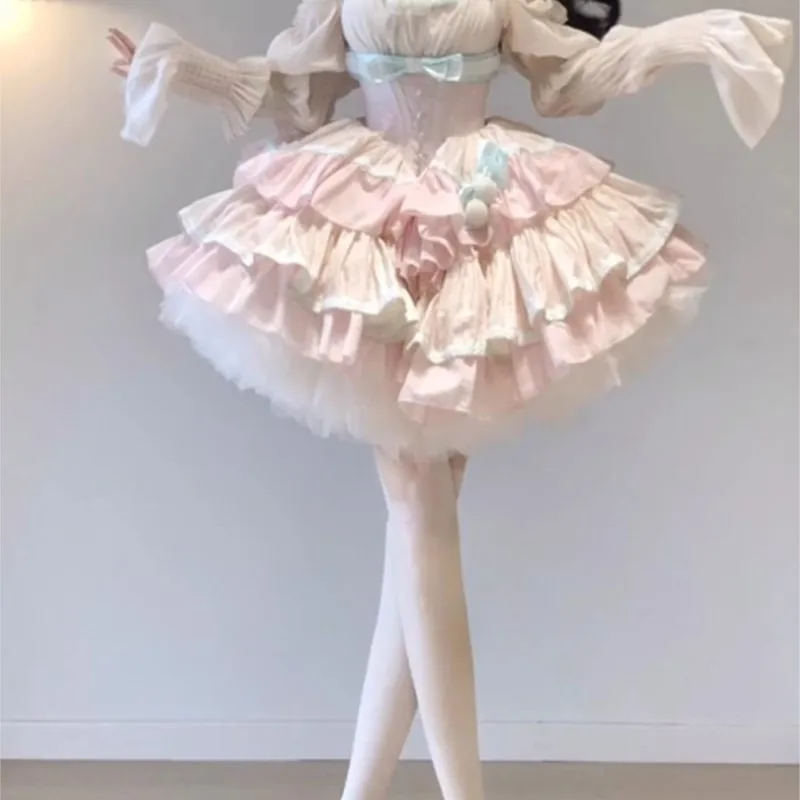 Sweet Girl First Milk Puffy Cake Dress Waist-Tight Fairy