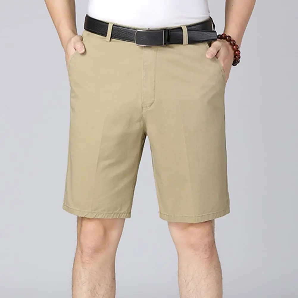 Men Button-zip Fly Shorts Shorts Men's Formal Business Style Knee Length Shorts with Zipper Button Closure Side for Father