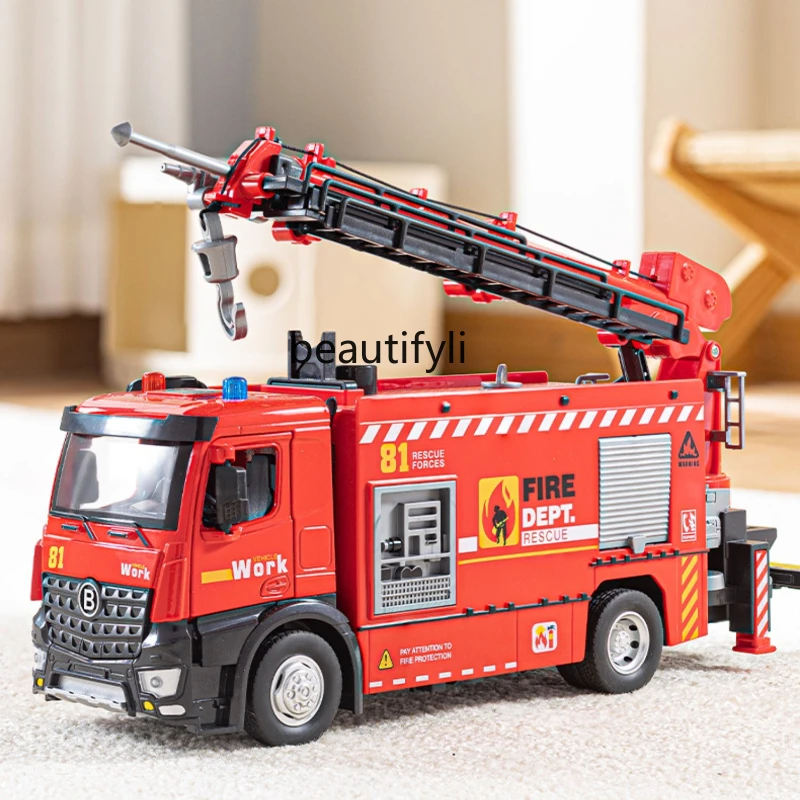 Super Large Alloy Fire Truck Children's Toys Boy Engineering Crane Sprinkler Trailer