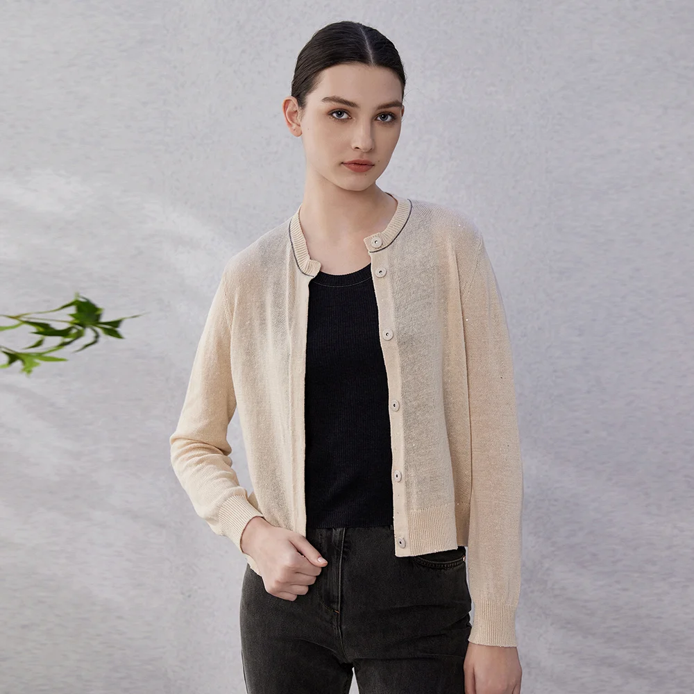 BC604 Women\'s Clothing Spring and Summer Thin Breathable Cardigan 100% Linen Clothes