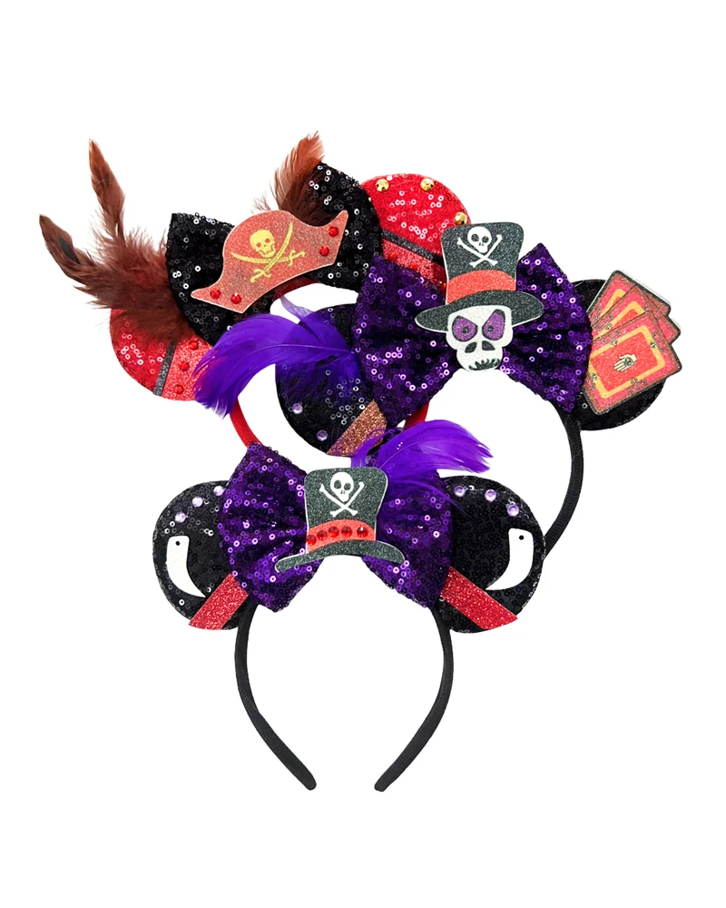 2024 Mickey Mouse Ears Headbands Chic Pirate Hat Headband Kids Accessories Women Hair Headwear for Festival Carnival Party Gift