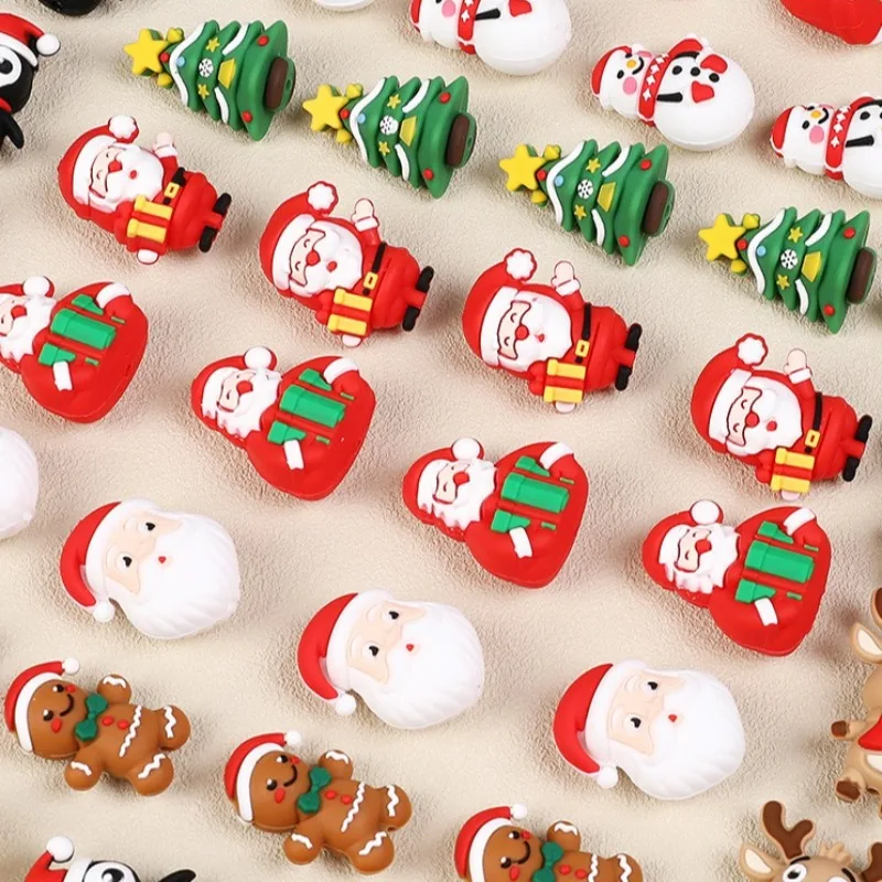 보석 만들기위한 20pcs 크리스마스 3D 실리콘 비즈 DIY 펜 키 체인 목걸이 액세서리 실리콘 초점 비즈 도매