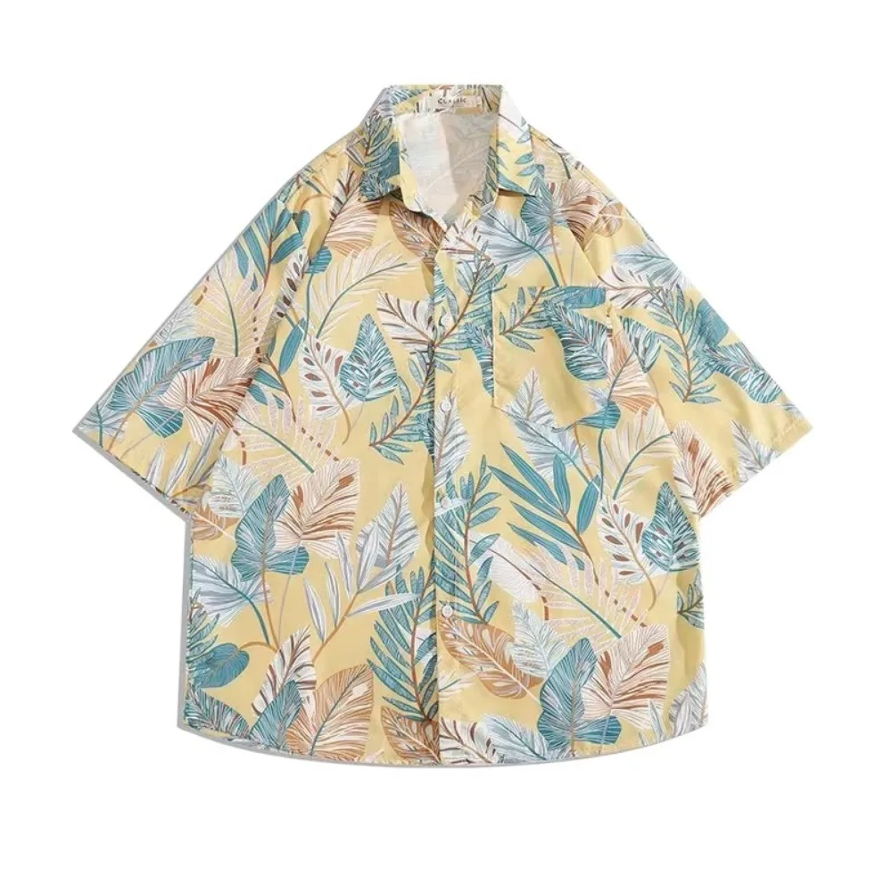 

Retro Hawaiian Style T-Shirt Short Sleeve Floral Print Couple Clothing T-Shirt Colorful Oversized Men's Printing Shirt Seaside