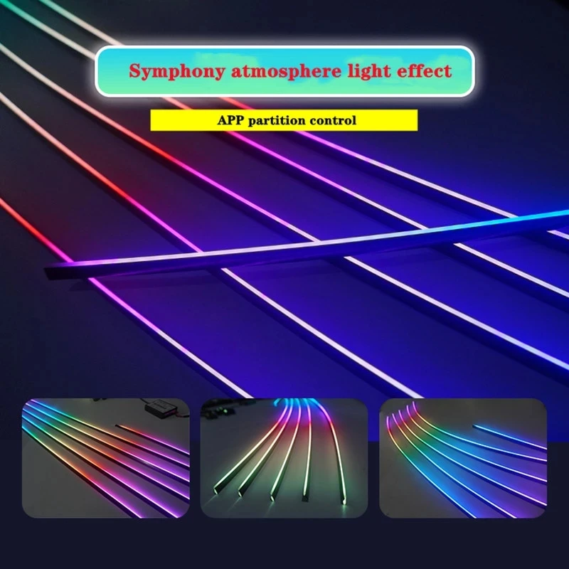 Universal Car Ambient Light RGB LED 18 in 1 Symphony Flow Gradient Acrylic Interior APP Guide Fiber Atmosphere Decoration Optic