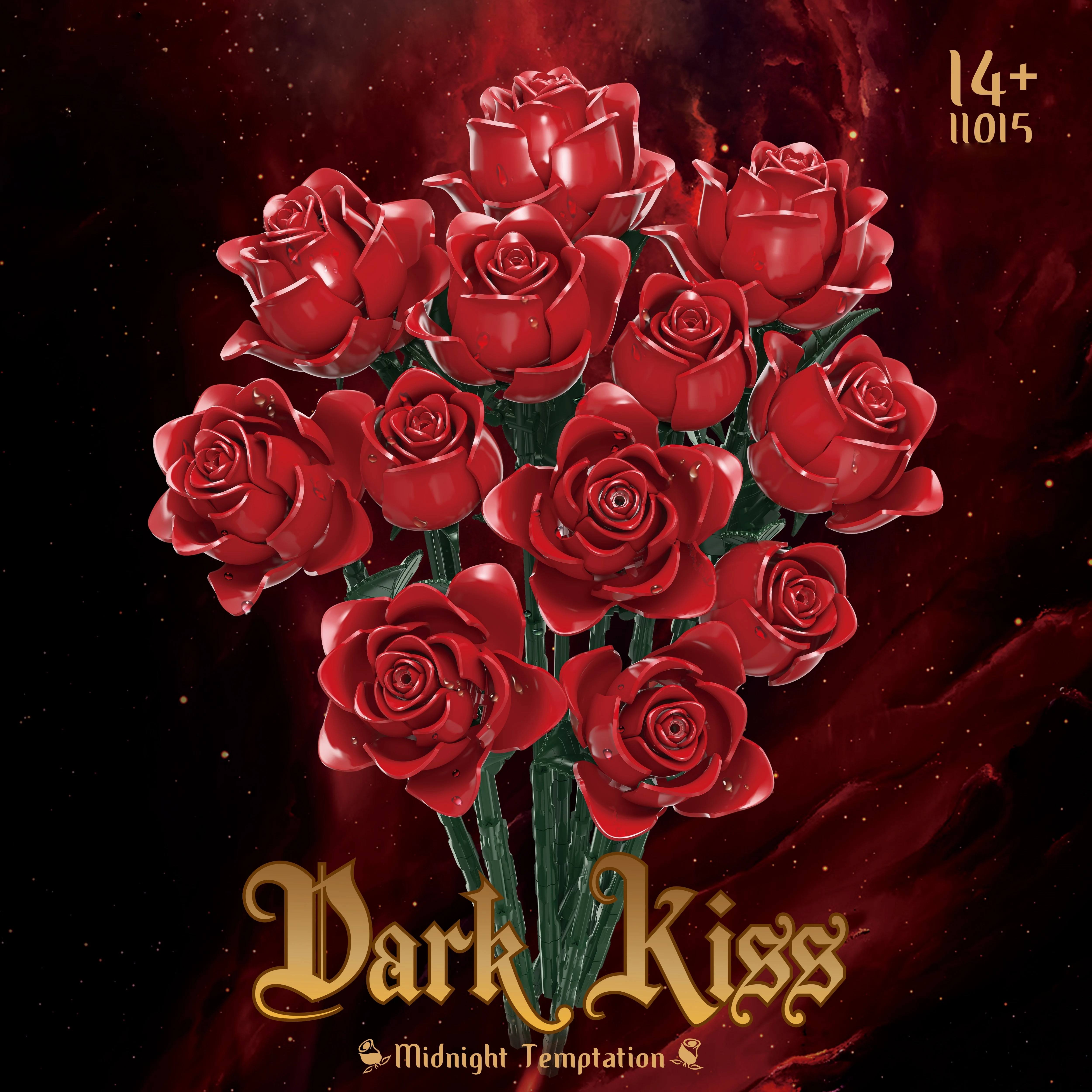 Red Rose Building Blocks Set, Home Decor Flower Building Block Model, suitable for Valentine's Day and Women's Day gifts.