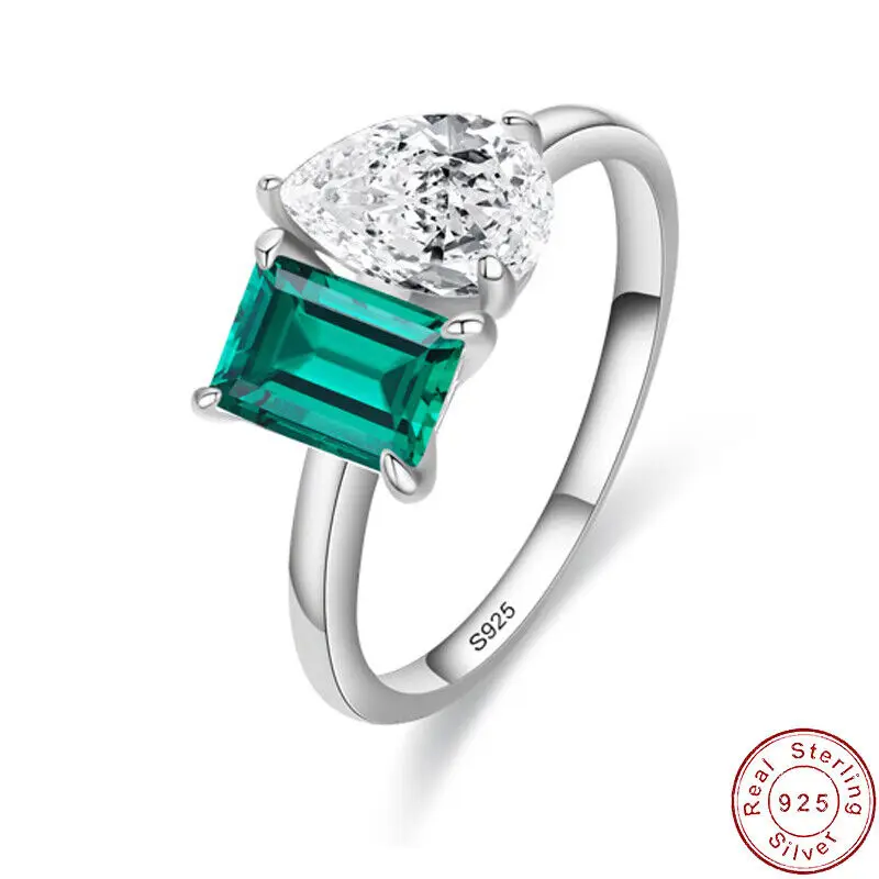 

European Emerald Square Pave AAA CZ S925 Sterling Silver Finger Ring For Women Birthday Wedding Jewelry