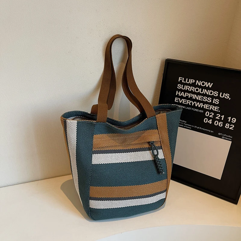 

Fashion Striped Large Capacity Women's Shoulder Bag Commuter Outdoor Tote Bag Leisure High Quality Women's Bag Handbag For Women