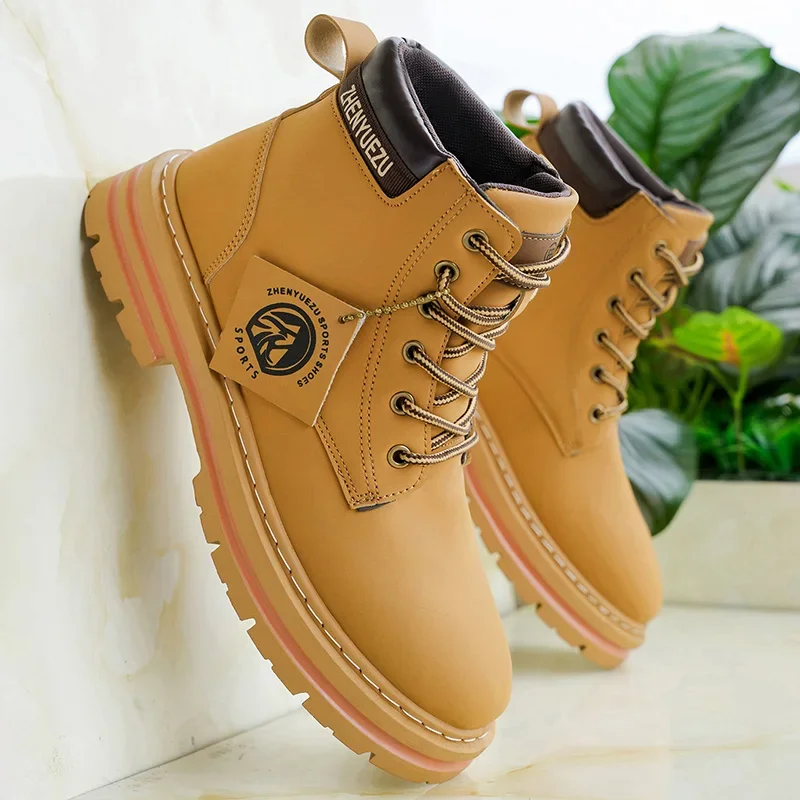 Autumn men's high top boots, solid color plus size durable boots, suitable for both sports and leisure, a nice Halloween gift