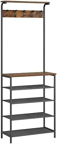 

Hall Tree with Shoe Bench, Coat Rack Shoe Bench, 5-Tier Shoe Rack Different Heights, 5 Dual Hooks, Top , Entryway Organizer, Hal