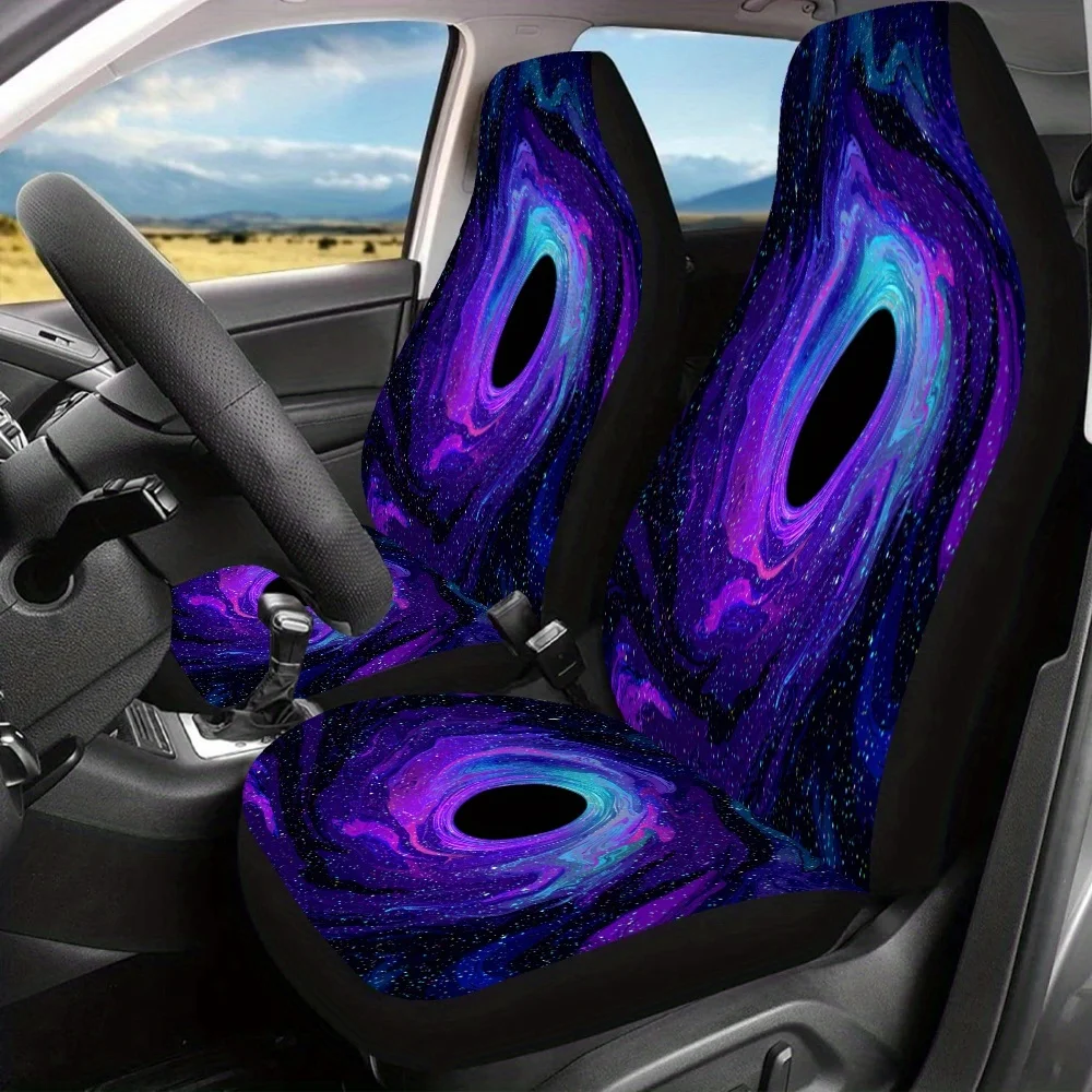قطعتان من أغطية مقاعد السيارة ذات الطباعة الفنية الدوامة الكونية للنساء والرجال، واقي المقعد الأمامي العالمي للسيارات وسيارات الدفع الرباعي وسيارات السيدان و