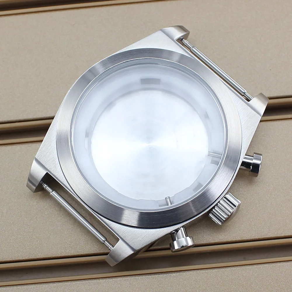 46mm Brushed Design Watch Case 316L Steel 10ATM Waterproof Dense Base For Miyota OS00 Movement 37-38mm Dial Watches Repair Parts