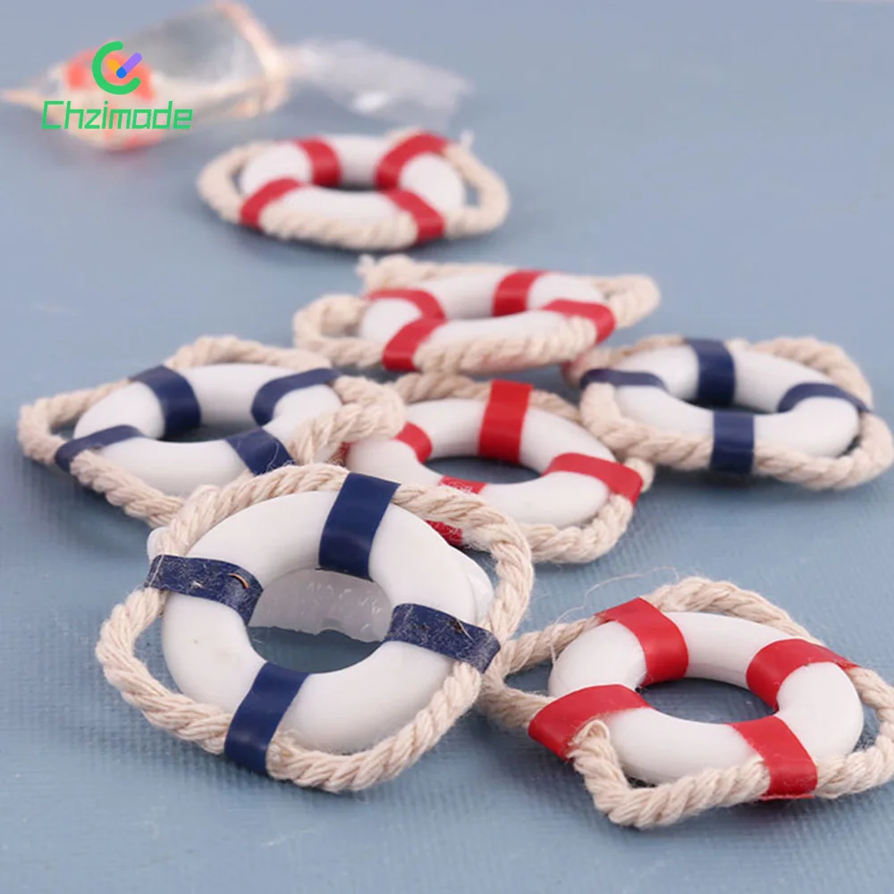 6PCS Red Blue Mini Lifebuoys 1:12 Dollhouse Simulation Scale Model Lifebuoy Miniature Models Ornaments Home Desktop Decor Craft