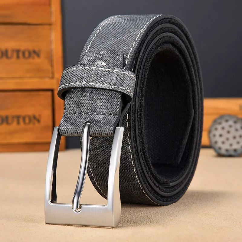 Canvas Men's Belt Alloy Pin Buckle Casual Stitching Braided Belt for Men's Wear-resistant All-match Waistband