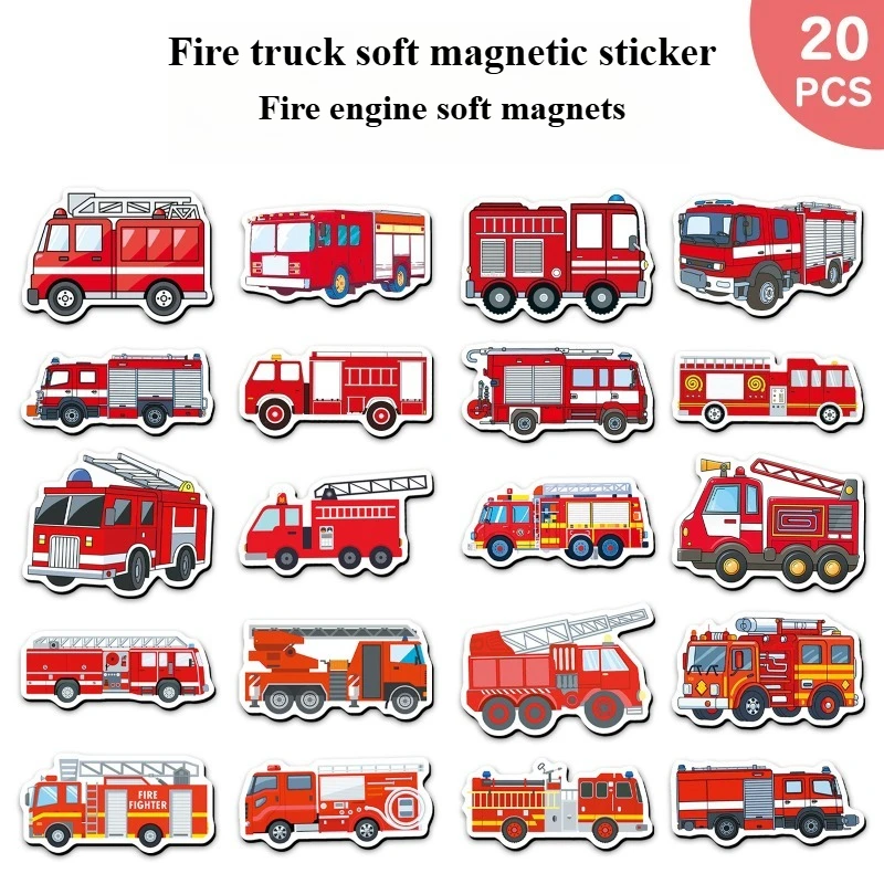 20pcs Fire Fridge Magnets Suitable for Cute Fire Engine Decorations with Fire Hydrant & Firefighter Figures,For Laptop Decor