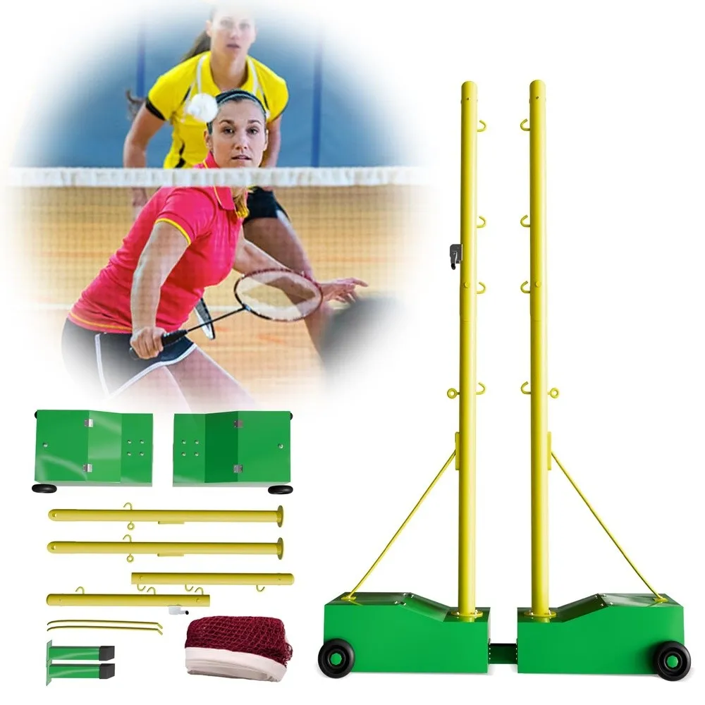 Portable Badminton Net Set with Wheels & Carry Bag Professional 2x2cm Grid Heavy Duty Steel Frame for Indoor & Outdoor
