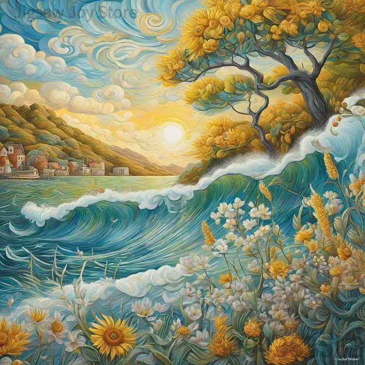 Sunflower Country House Starry Night Van Gogh Style Lake Sailor Cottage Jigsaw Puzzle 500-2000P Paper Puzzle Home Art Gift