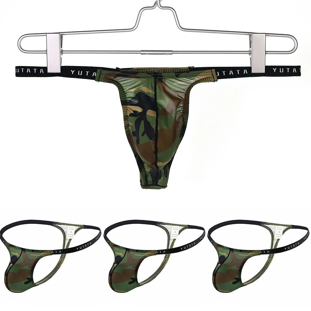 Camuflagem Baixa Cintura Respirável Tanga dos homens, Sexy G-String Bulge Pouch Calcinhas, Cuecas Gay, Roupa Interior, Cuecas Sissy, Secagem Rápida