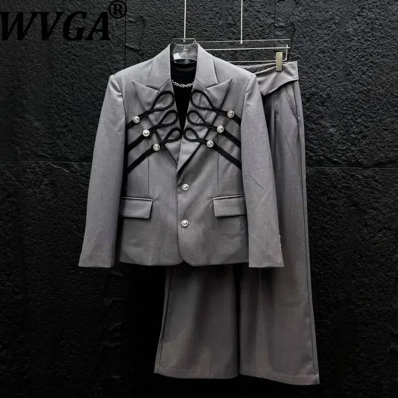 WVGA Spring Autumn New Men's Elegant Woven Suit Trendy Shoulder Pads Blazer Kendo Style Niche Draped Pants Two Pieces Set W26213