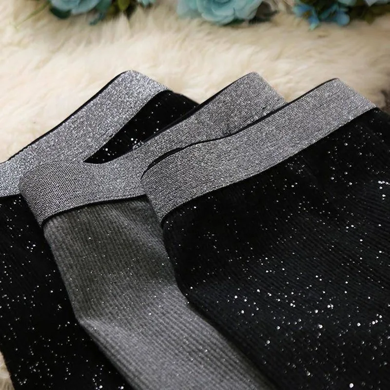 New Women Sequined High Waist Legging Pants Korean Ladies Casual Leggings Elastic Trousers Female Spring Solid Elegant Pant