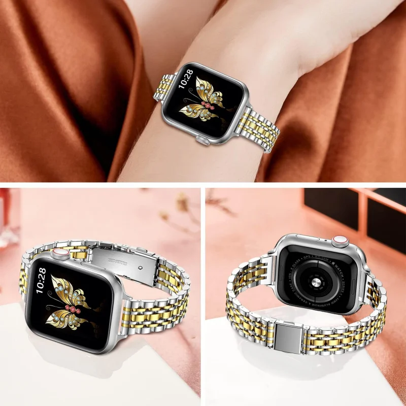 Miohhr slim metal band compatible with Apple Watch band 42mm (series 10) 41mm 40mm 38mm, dressy stainless steel chain strap for