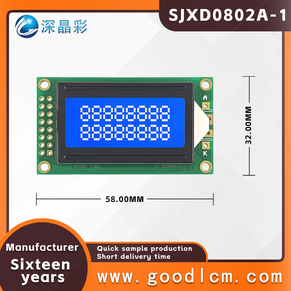 Industrial high brightness Backlight LCD 0802 display screen JXD0802A-1 STN Blue Negative 8X2 character LCM display module