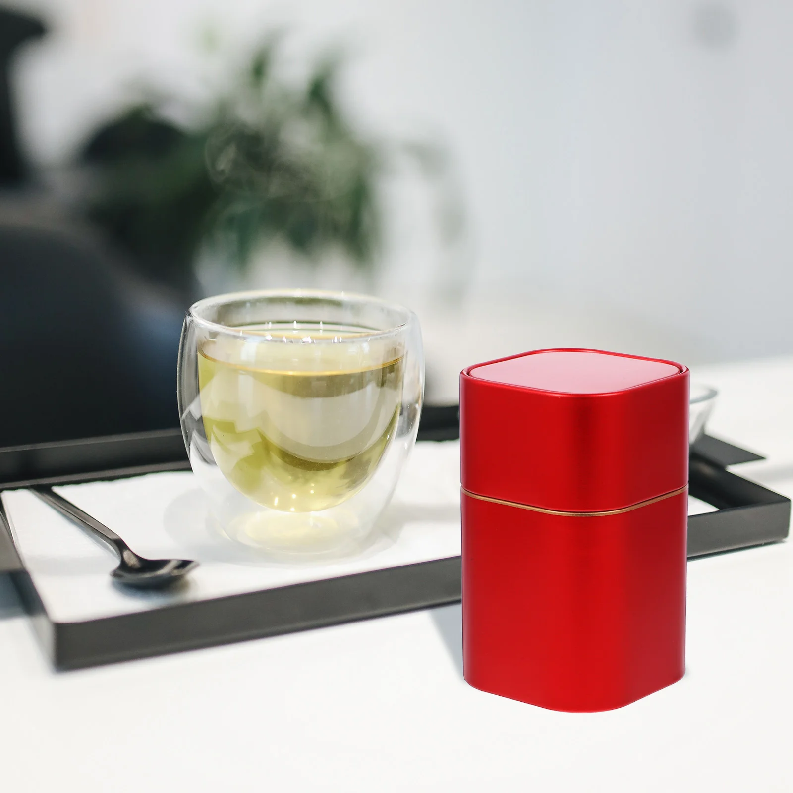 ふた付きお茶缶、ブリキの四角い容器、収納缶、シュガーキャニスター、オフィスジャー、金属乾燥食品、2個