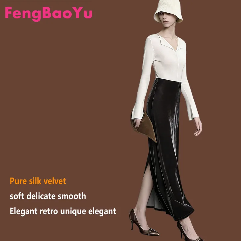 

100% Natural Silk Velvet Women's Half-Dress Elegant Fashionable Semi-Dress with Simple Style for Outdoor Business Leisure