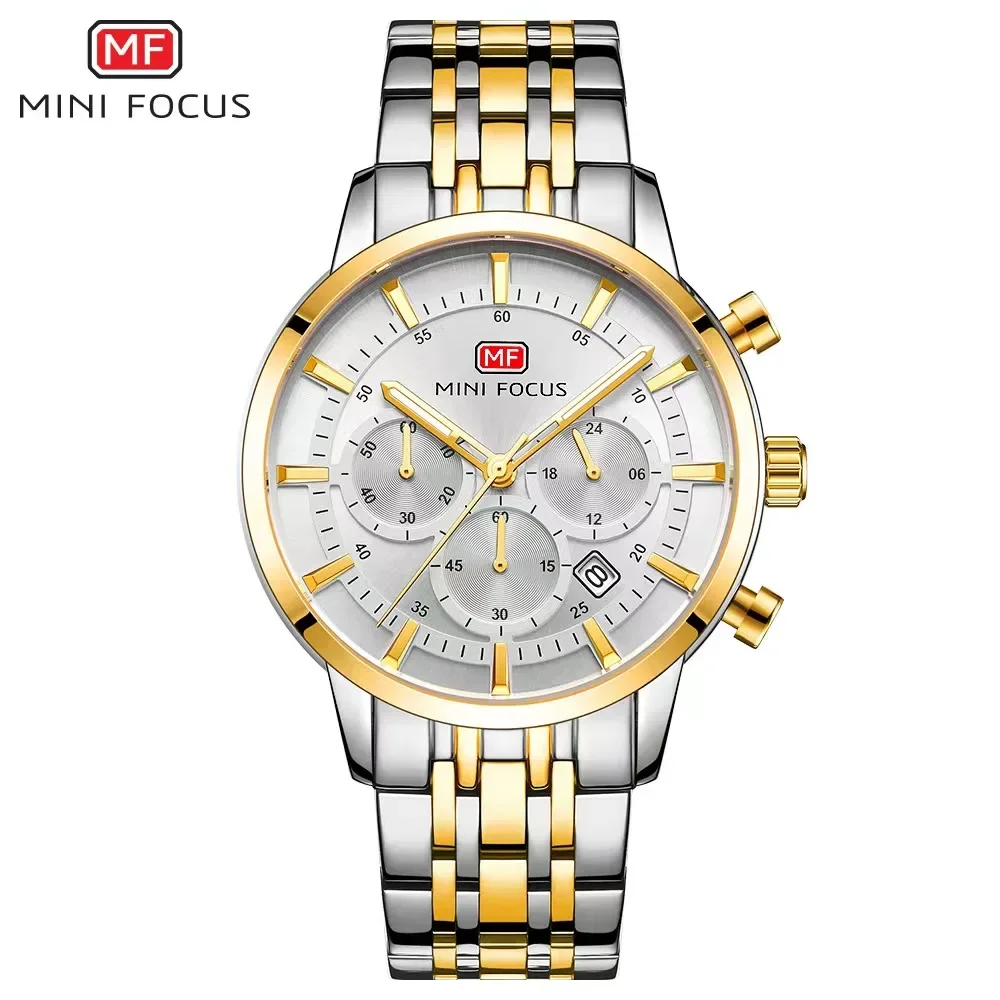 MINI FOCUS 0282G Men Business Chronograph Quartz Watch Stainless Steel Male Clock Men‘s Waterproof Watches Relogio Masculino
