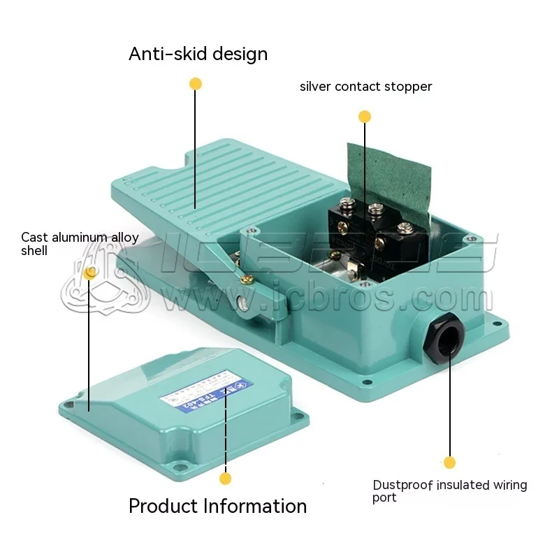 TFS-302 TFS-402 LT4 Foot Pedal Switch Silver Contact 1NO 1NC Sping Reset Momentary With Aluminum Case 15A 250V