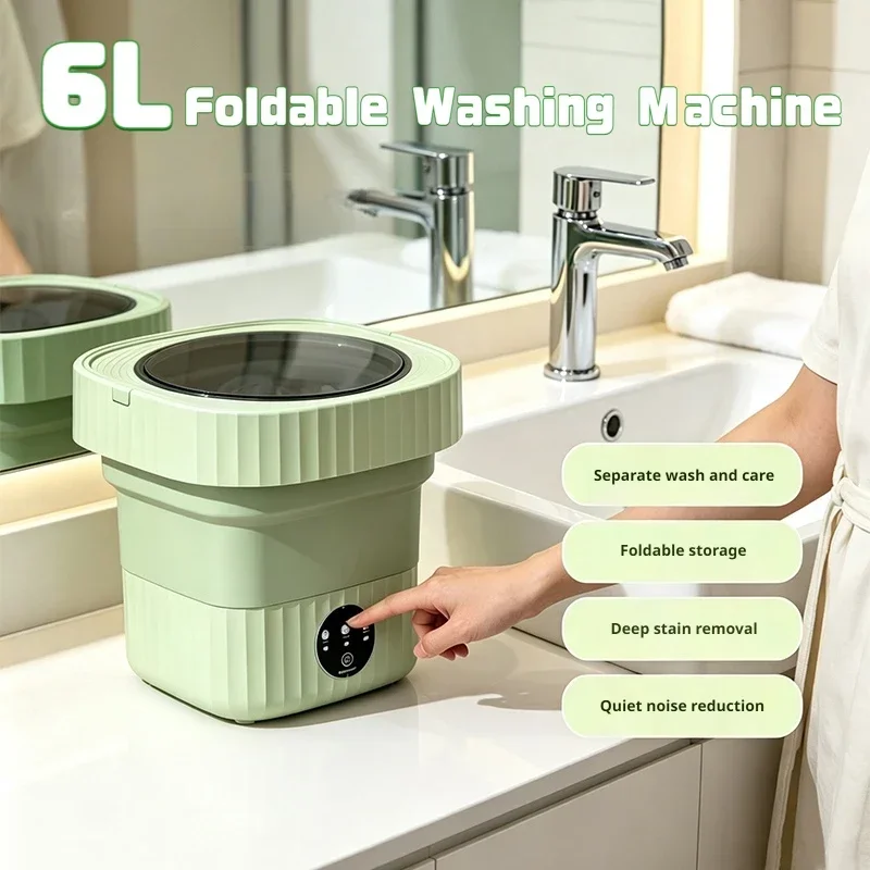 6L Foldable Portable Washing Machine Mini Washer Smart Timing For Underwear Socks Baby Clothes Home Dorm Travel Camping Use