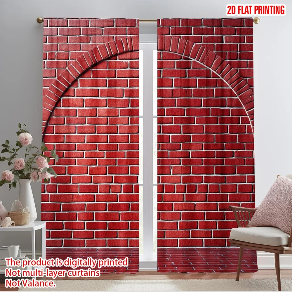 2pcs 2D flat printing Curtain Brick Wall Polyester Without Electricity Festive Holiday Perfect for Room bedroom wall decor