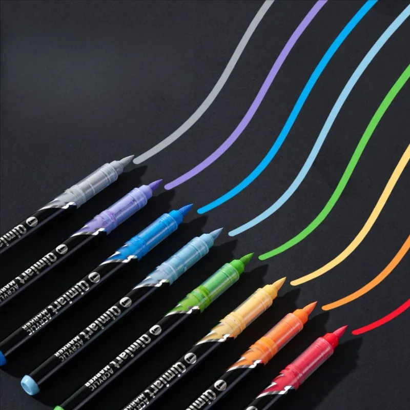 24 Colors Direct Liquid Acrylic Marker Set Soft Brush Tip Quick Dry Black Box Student Graffiti Drawing Art Pens