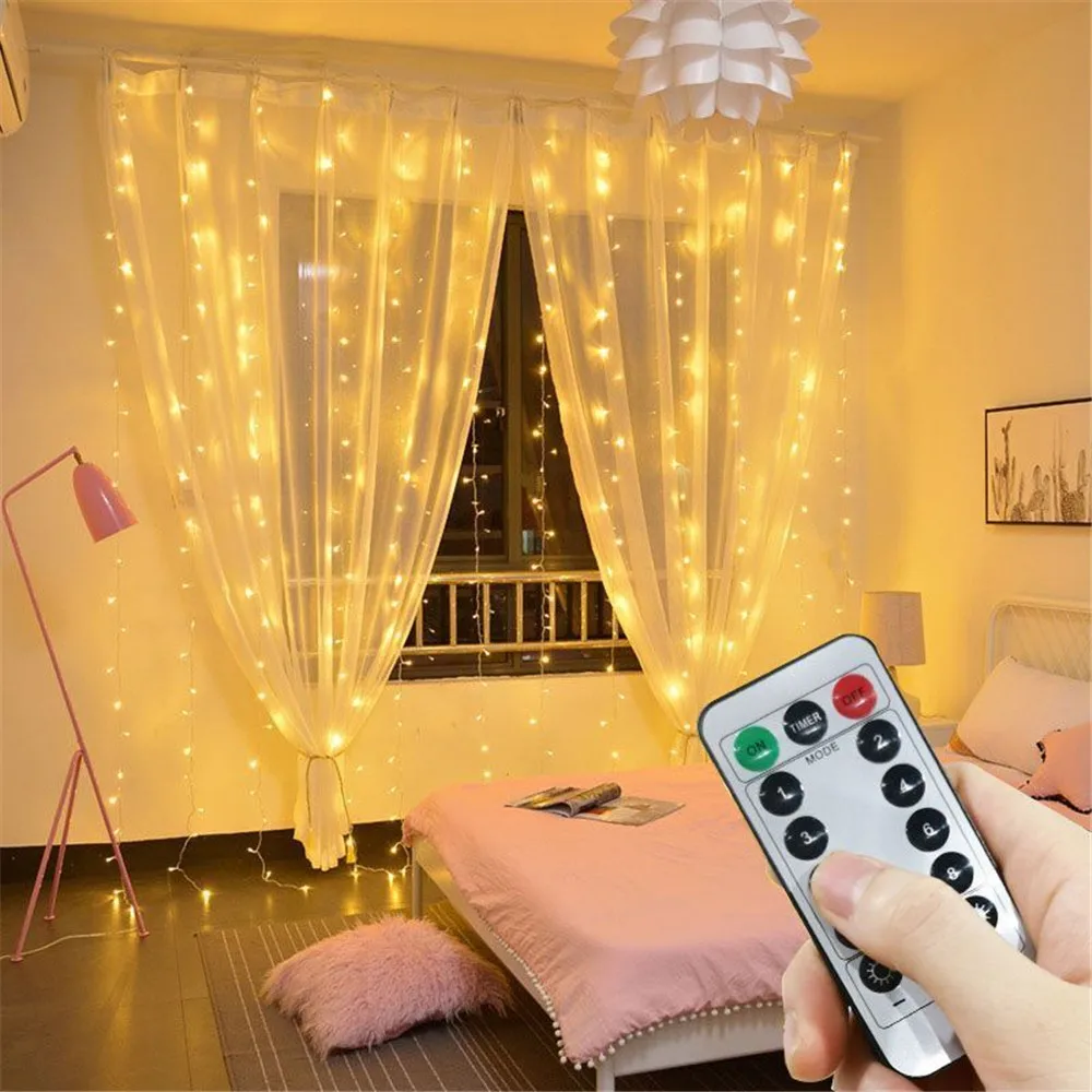 

LED Garland Curtain Lights 8 Modes USB Remote Control Fairy Lights String Wedding Christmas Decor for Home Bedroom New Year Lamp