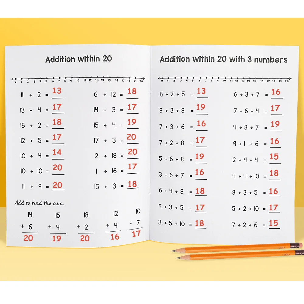 Number Line Practice Book Addition & Subtraction Within 20 Workbook for Math Manipulative Game Resource Math Workbook