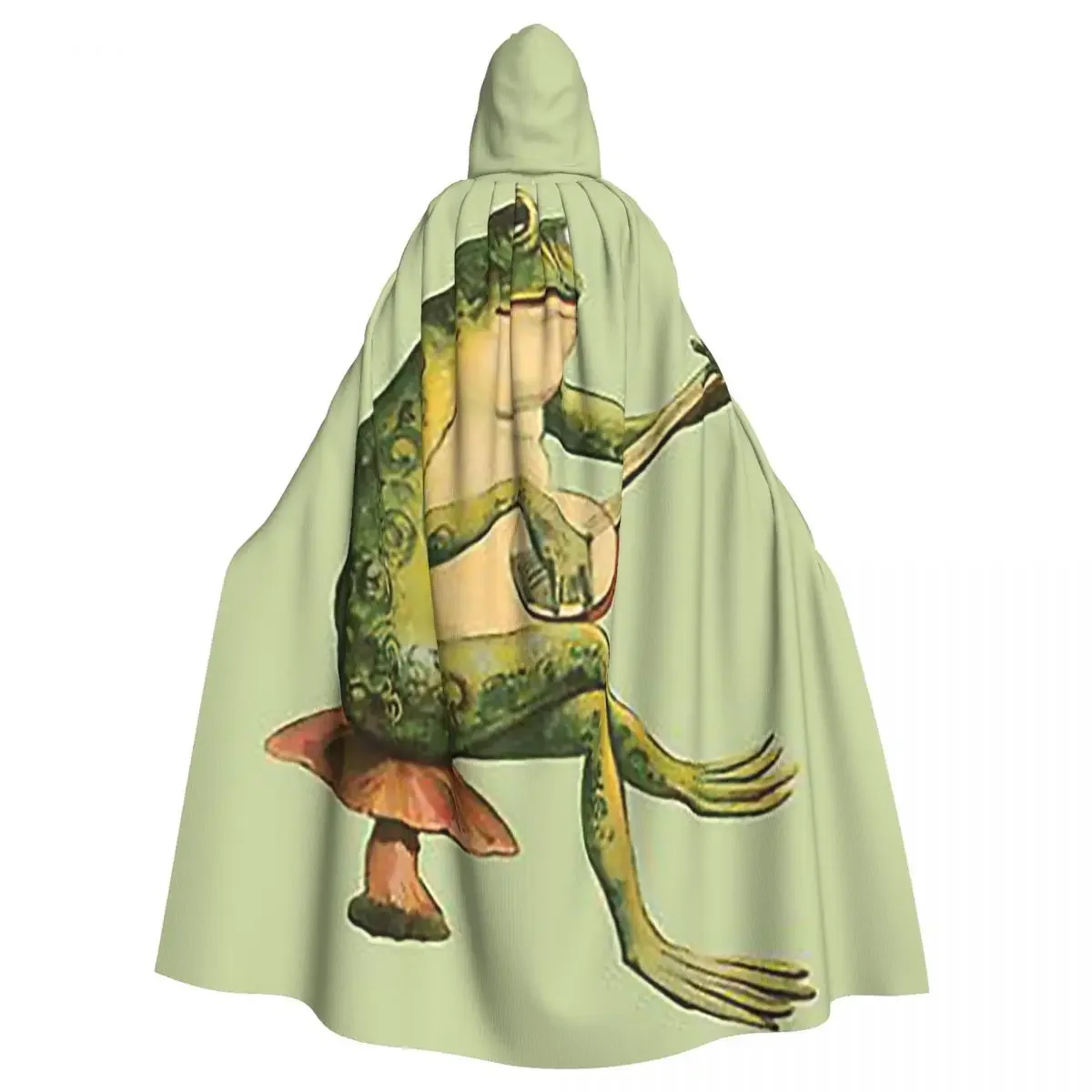 Frog  Player On Mushroom Toadstool Long Hooded  Witch Medieval Costume Cosplay Cape HalloweenParty Adult Unisex