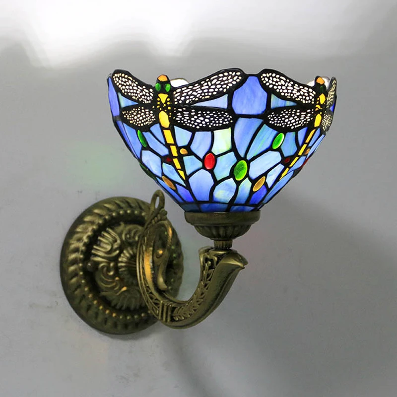 Tiffany Wall Lamp Mediterranean Glass Bedroom Bedsides Wall Lamp European Living Room LED Wall Lights Balcony Stairs Wall Lights