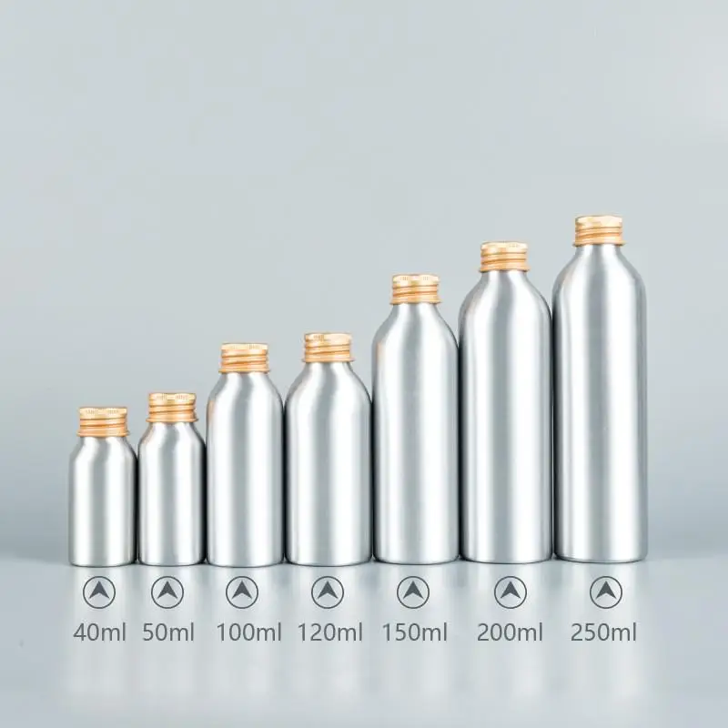 {YY30} 50ml-250ml Travel Protable Refillable Bottle Gold Aluminum Bottle With Screw Cap Perfume Cosmetic Toner Water Bottle
