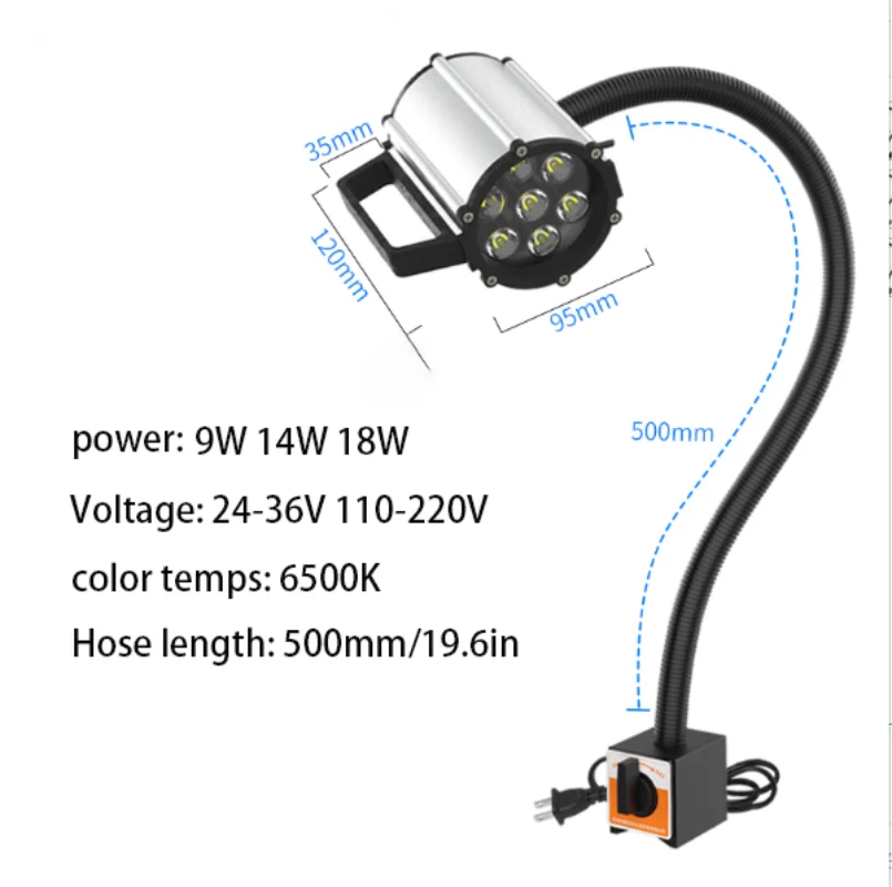 Luzes led trabalho luz base magnética 9w 18 à prova dwaterproof água e oilproof torno iluminação para lâmpada led para máquina de costura oficina lâmpada