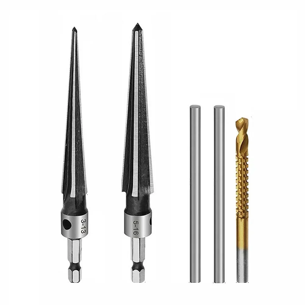 

5Pcs Taper Reamer Saw Drill Deburring Chamfering Expanding Hex Handle Wood Plastic Drilling Reaming Power Tool 3-13 5-16 6mm