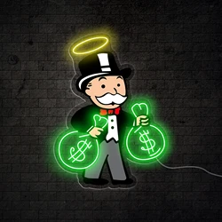 Monopoly Man Money UV Neon Sign Acrylic Art Custom Neon Signs Bedroom Living Room Decor Wall Art Led Neon Light Decor