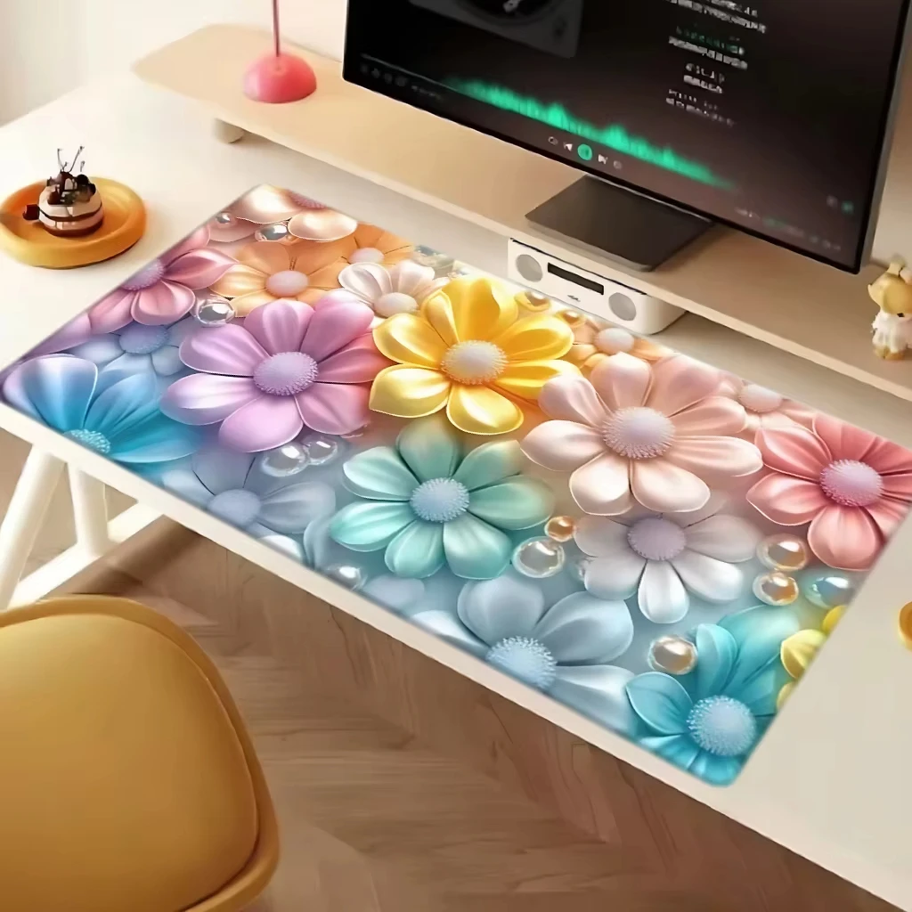 

Яркий красочный силиконовый игровой коврик с цветочным принтом, большой коврик для клавиатуры, топографический коврик для мыши для клавиатуры с противоскользящим настольным ковриком
