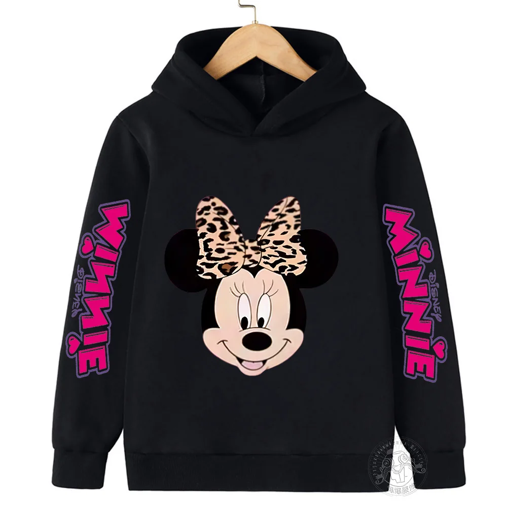 Disney Minnie Harajuku Printed Children\'s Hoodie for 3-14 Years Old Autumn Street Fashion Girls Sweatshirt Outdoor Sports Pullov