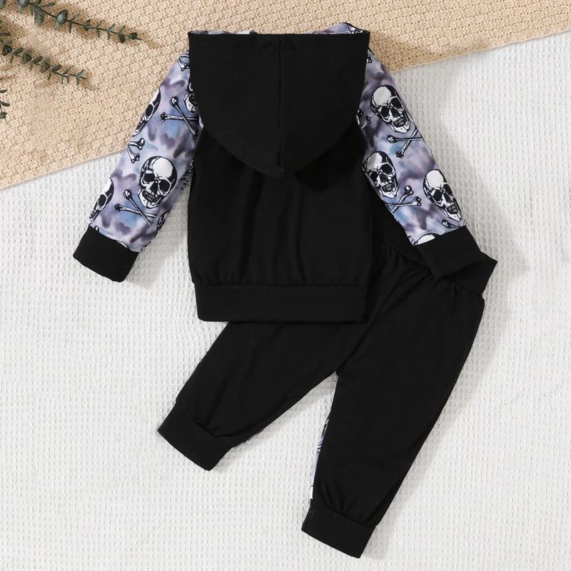 Halloween Baby Boy Clothing Sets Skull Print Kids Hooded Sweatshirt Long Pants 2pcs Set Skeleton Autumn Outfit Sportwear