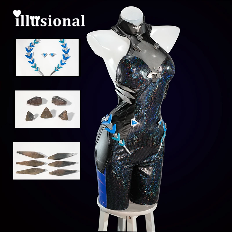 

illusional Anime ni cos kke Vesti‌ The Little Mermaid Cosplay Costume sexy black leather tight jumpsuit for women