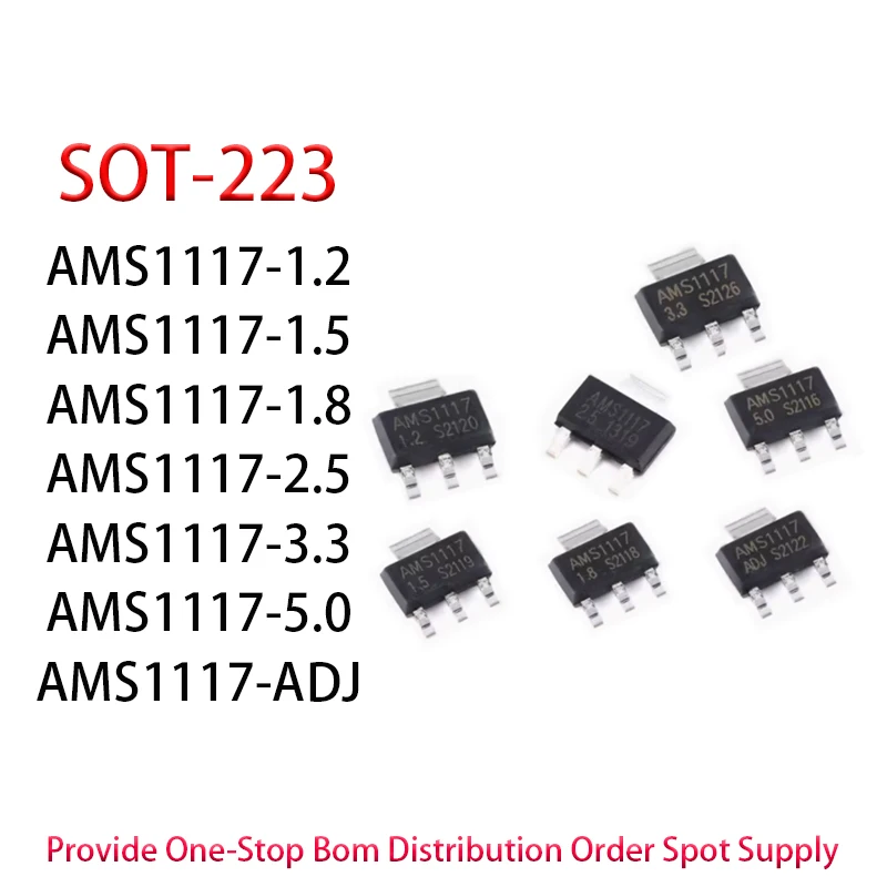 AM1117-1.2 AM1117-1.5 AM1117-1.8 AM1117-2.5 AM1117-3.3 AM1117-5.0 AM11117-ADJ SOT-223 power chip IC 20pcs