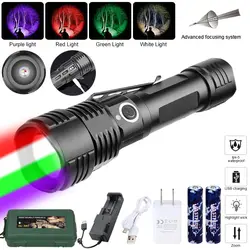 VASTFIRE A110-RGBW LED Zoomable Flashlight Tactical Waterproof Torch Red+Green+Blue+White 4 Color in 1 Hunting Fishing Lanterna