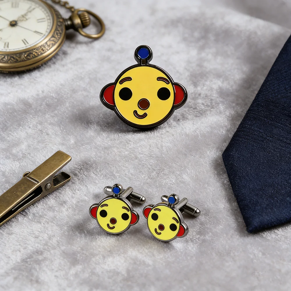 Olie-Polie Children's TV Series Rollie Ball Enamel Lapel Pin & Cufflinks Set Family Adventure Life Robot Boy Fan Gift Cuff Links