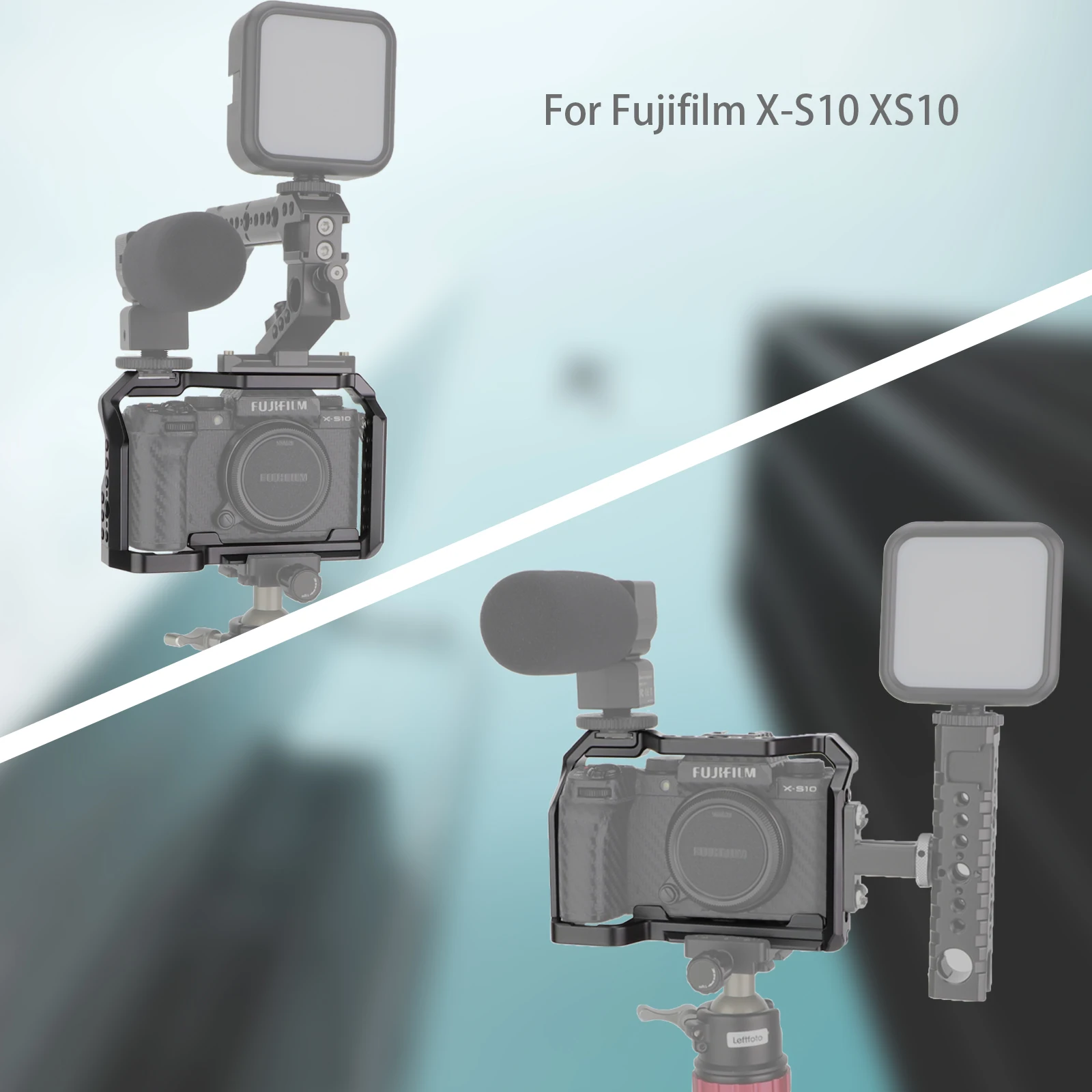 قفص كامل لكاميرا LEFTFOTO لـ FUJIFILM X-S10، ملحقات تصوير دعامة إضاءة للميكروفون، مع حذاء بارد